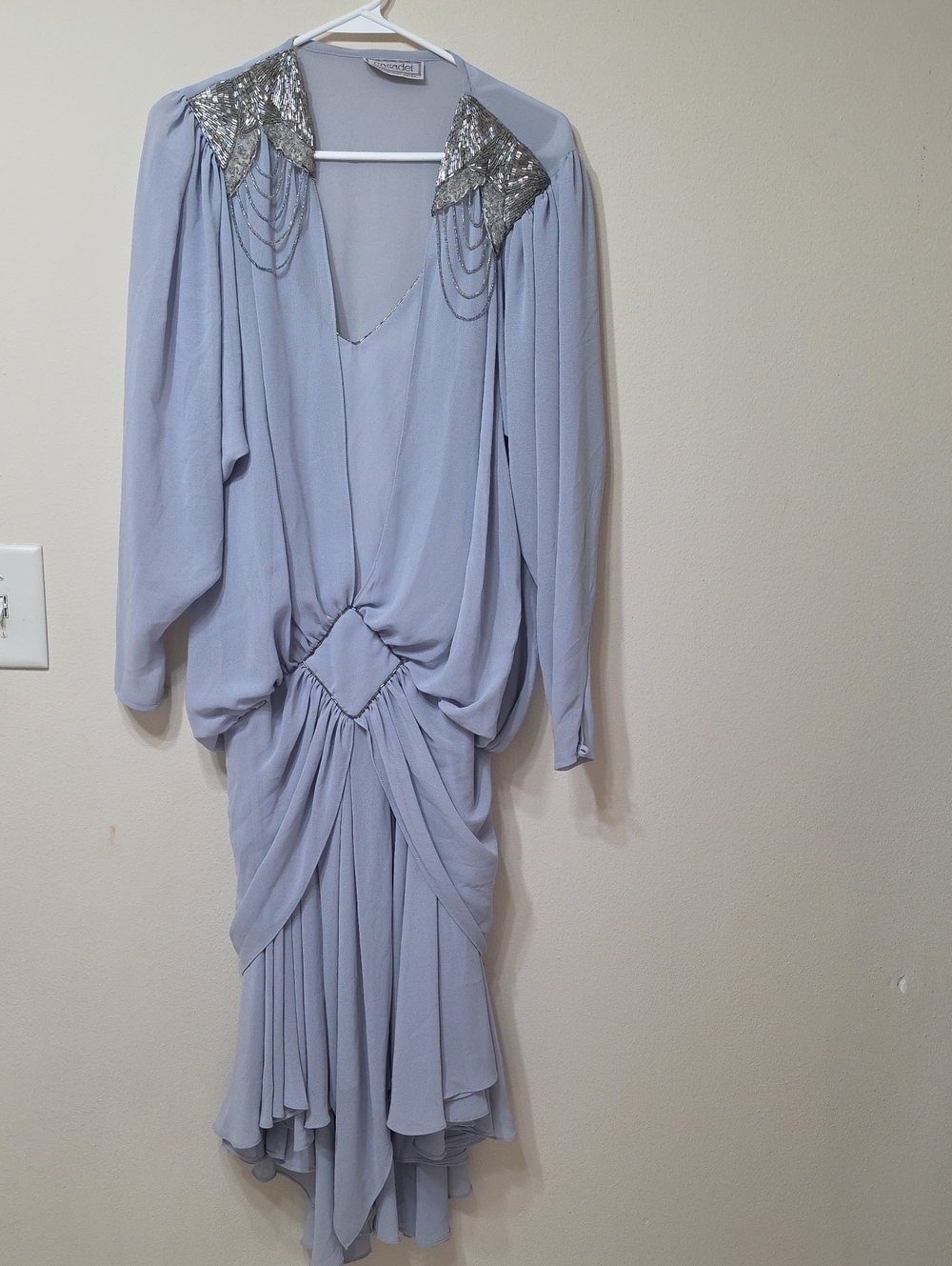 Vintage Casadei Light Gray Beaded Evening Dress. 1982 Eletra